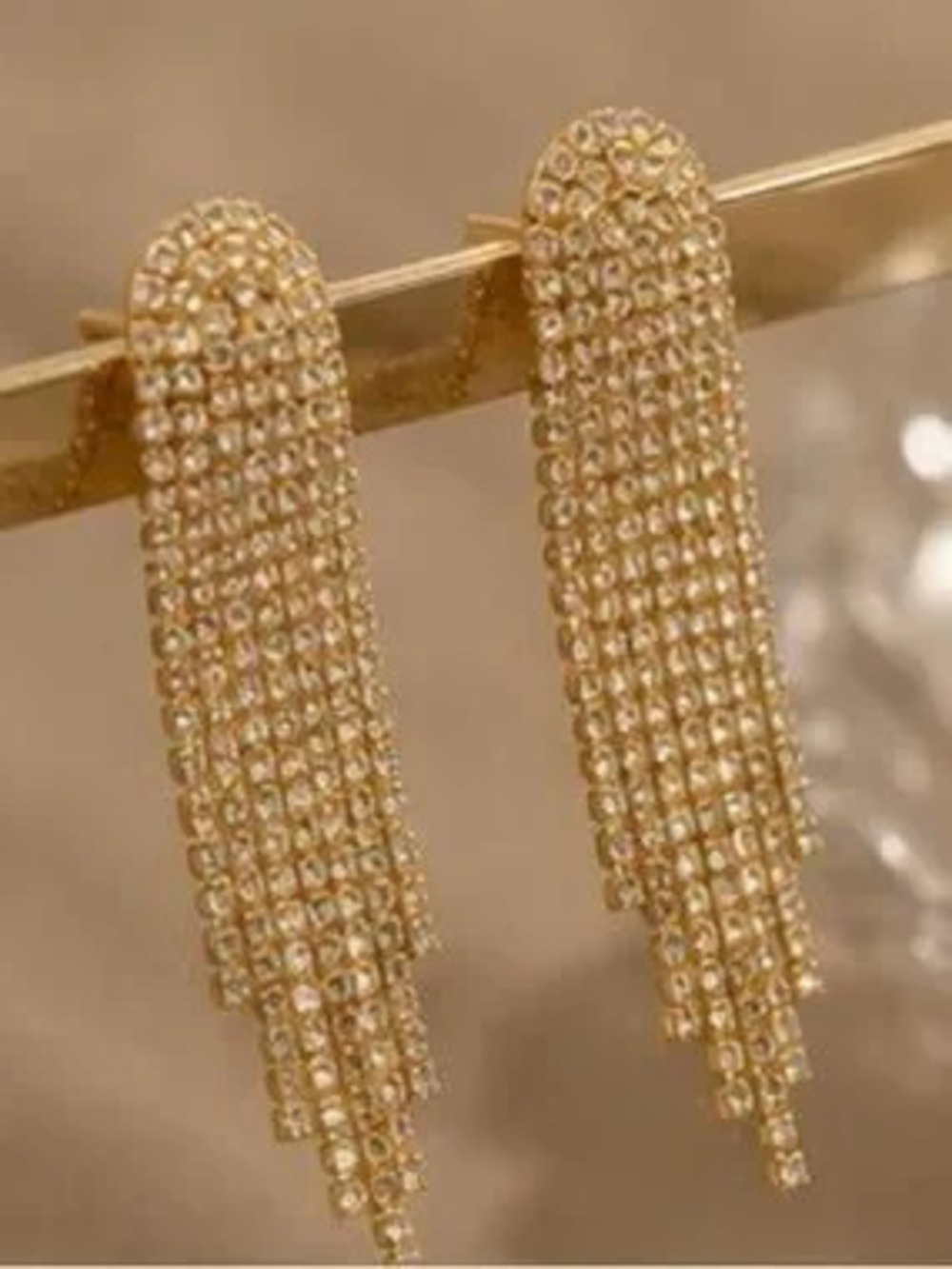 Elegant Gold Crystal Fringe Drop Earrings